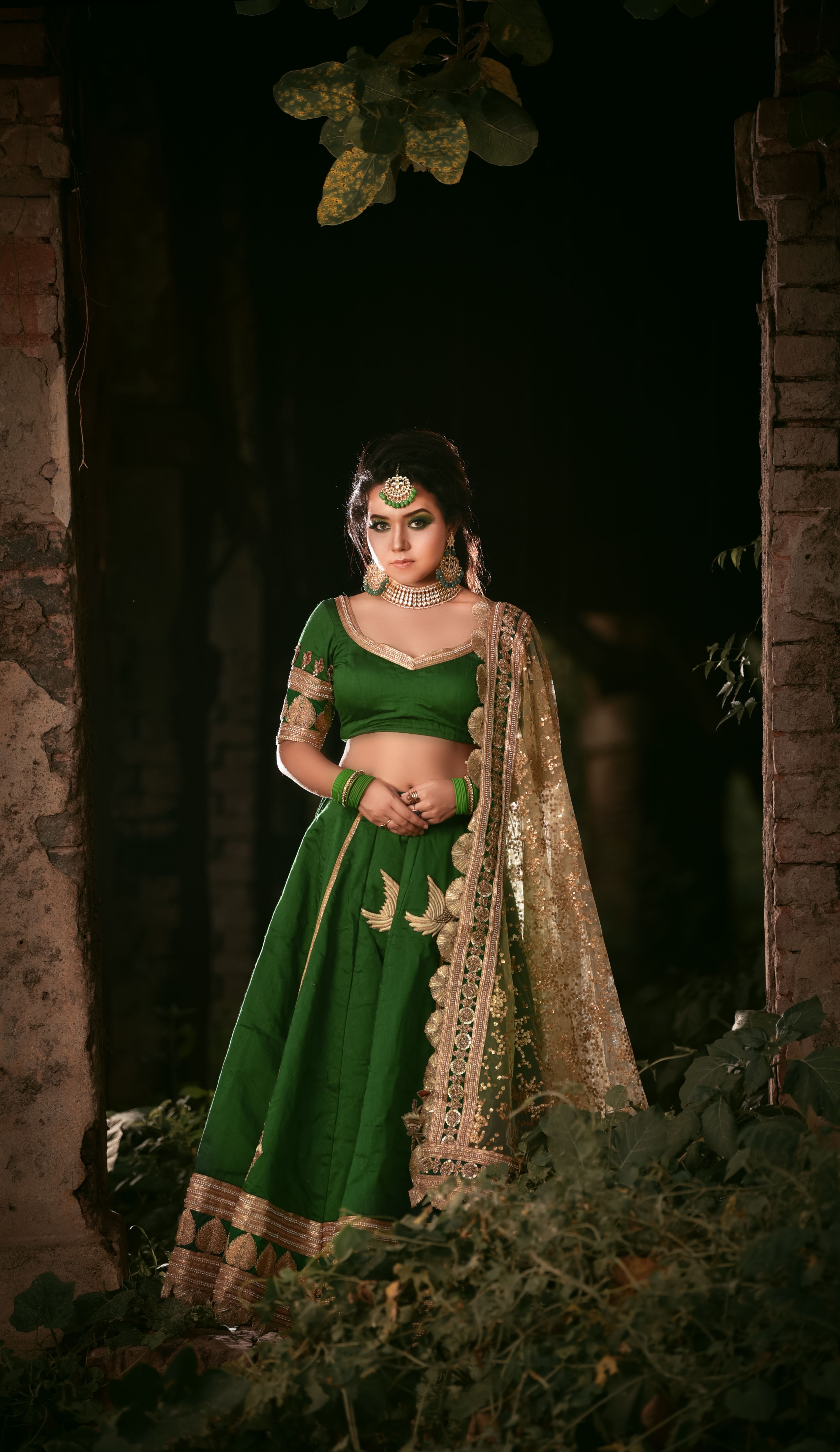 Elegant Woman in Traditional Green Attire  Free Stock Photo