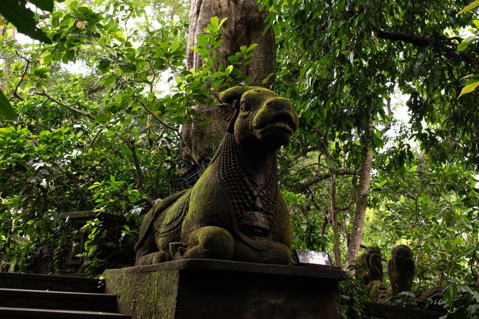 Explore the mystical moss-covered sculpture surrounded by lush vegetation in Ubud, Bali. Explore the mystical moss-covered sculpture surrounded by lush vegetation in Ubud, Bali.