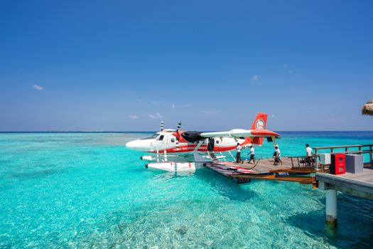 Seaplane transfer with atoll views — Maldives