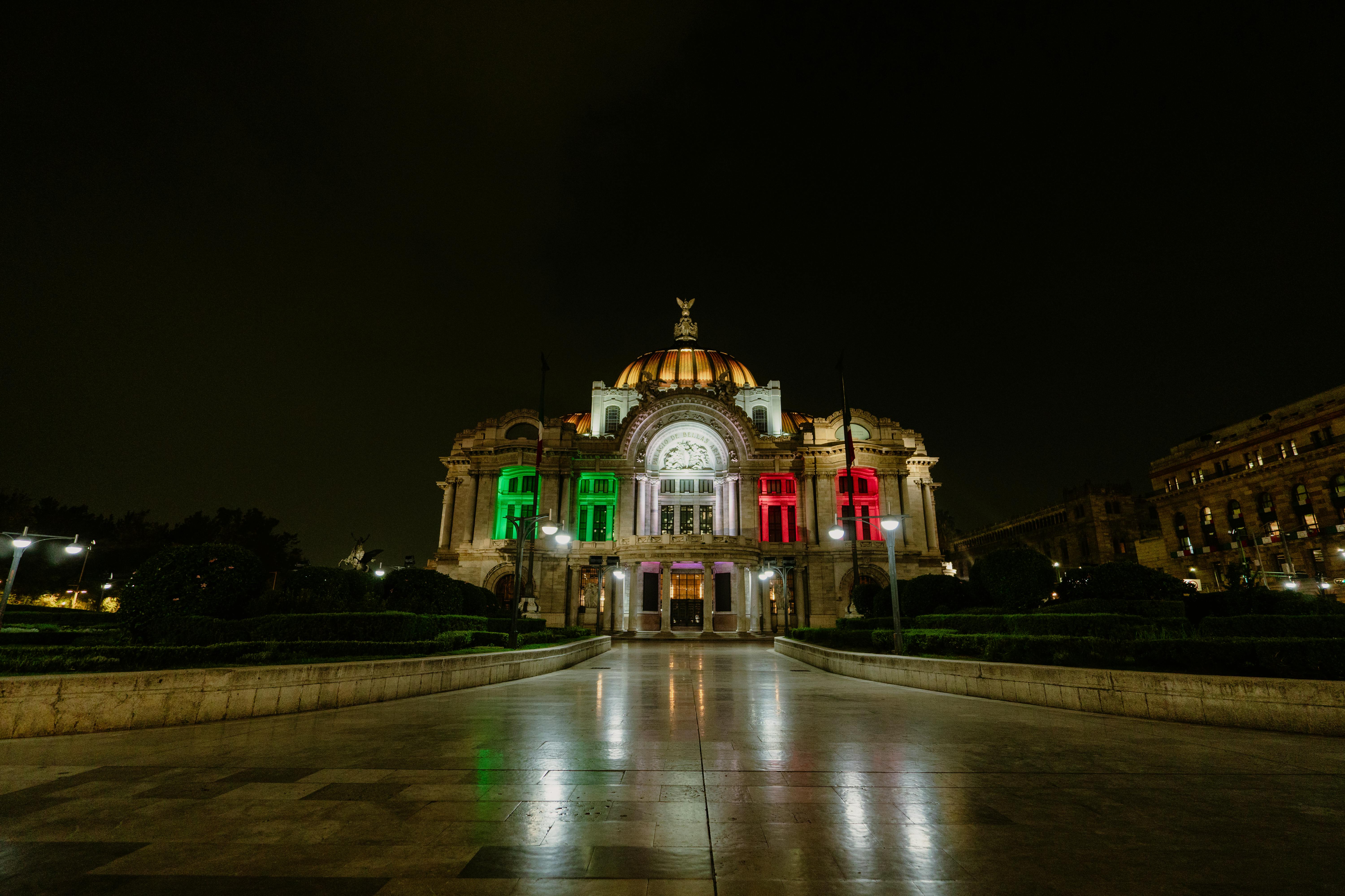 bellas artes lit up for mexico independence night