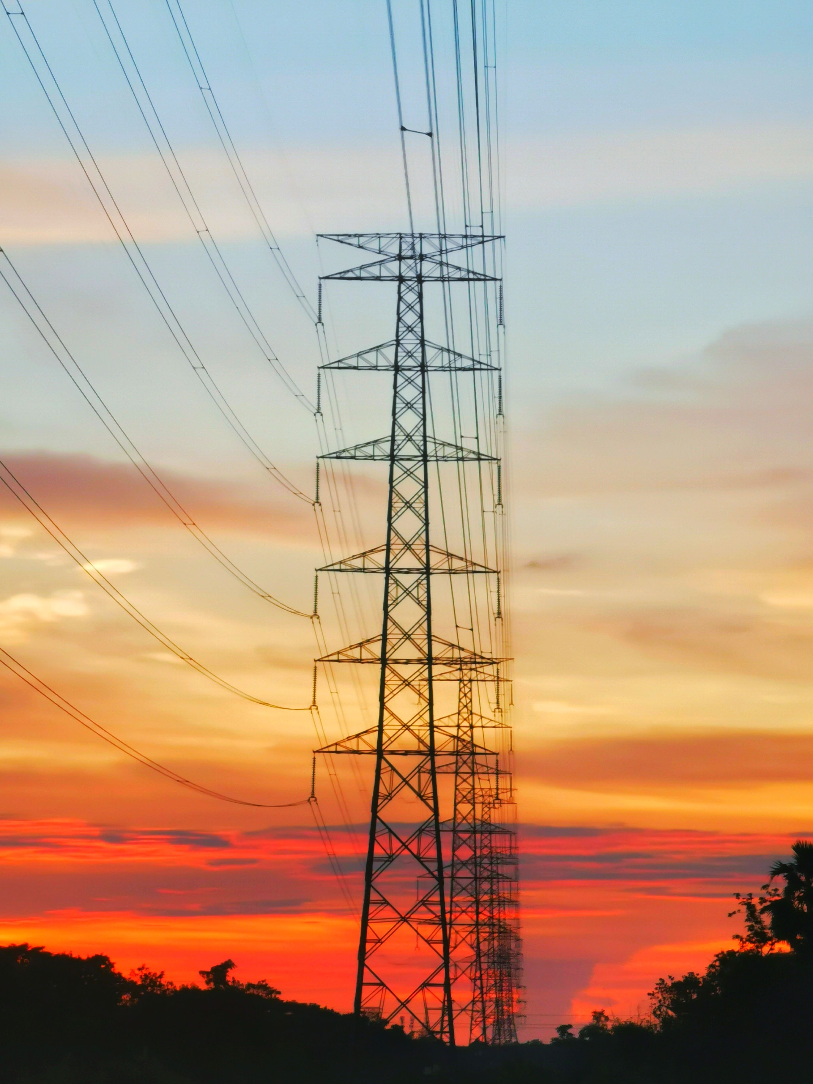 Sunset Silhouette of Power Lines in Bangladesh · Free Stock Photo
