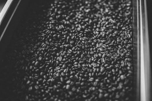 Monochrome close-up of roasted coffee beans. Ideal for food and drink imagery.