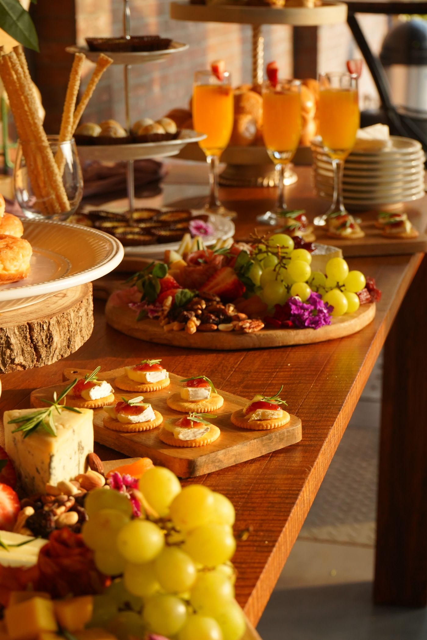 Elegant buffet table with assorted appetizers and refreshments