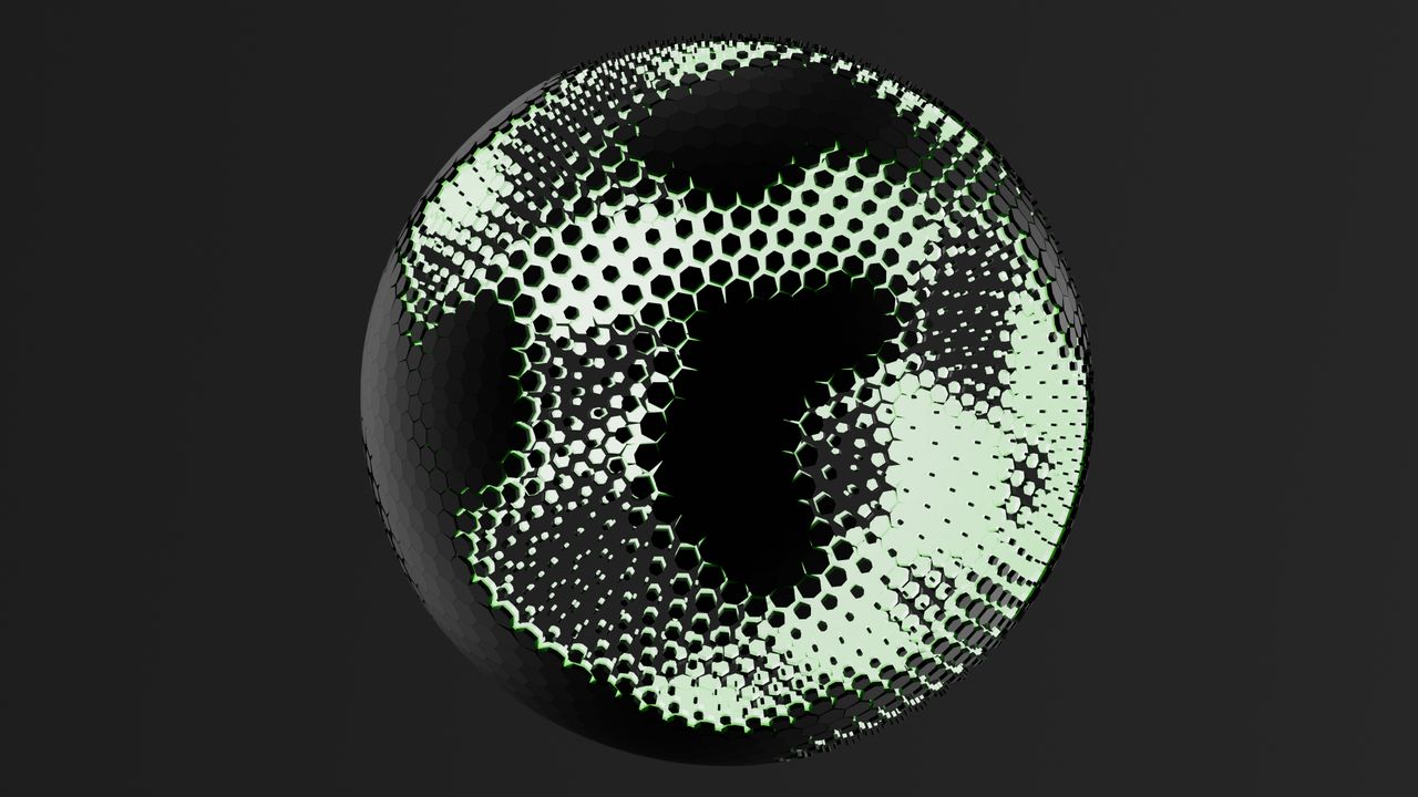 a captivating abstract 3d sphere with geometric patterns and textures