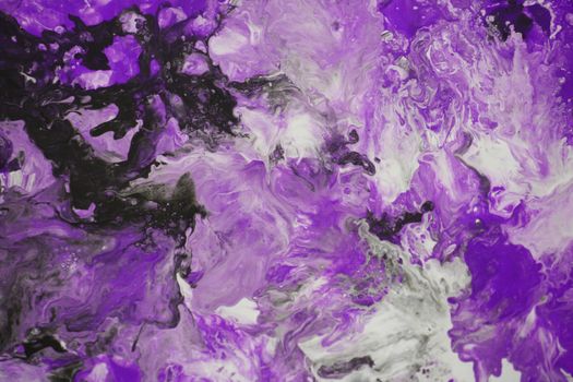 Dynamic abstract artwork featuring swirling purple and black paint patterns.