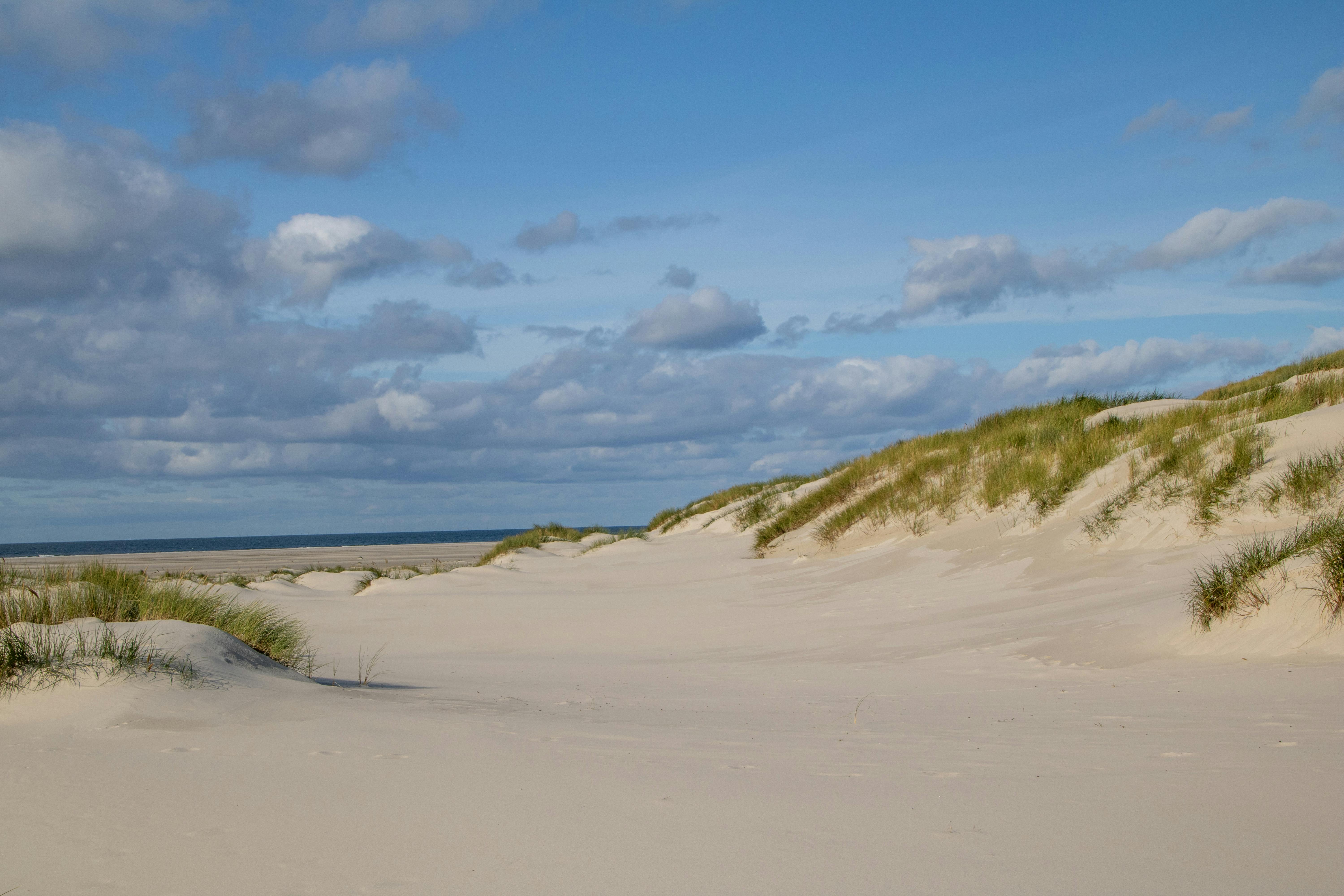 Tranquil sand dunes on Amrum Island under a clear sky.