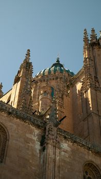 Stunning view of Salamanca's Gothic cathedral architecture under a clear sky.