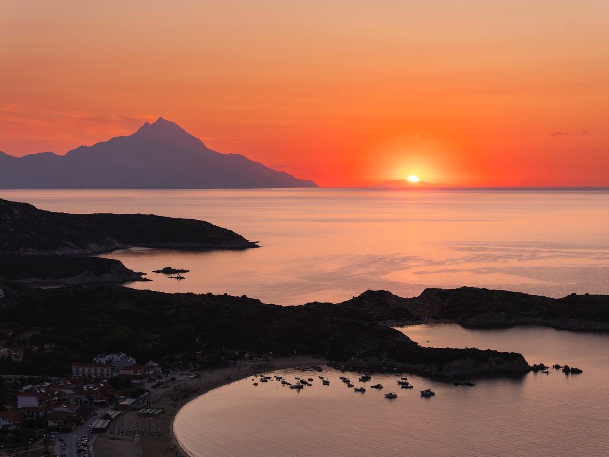 Sunrise over Kalamitsi beach in Greece