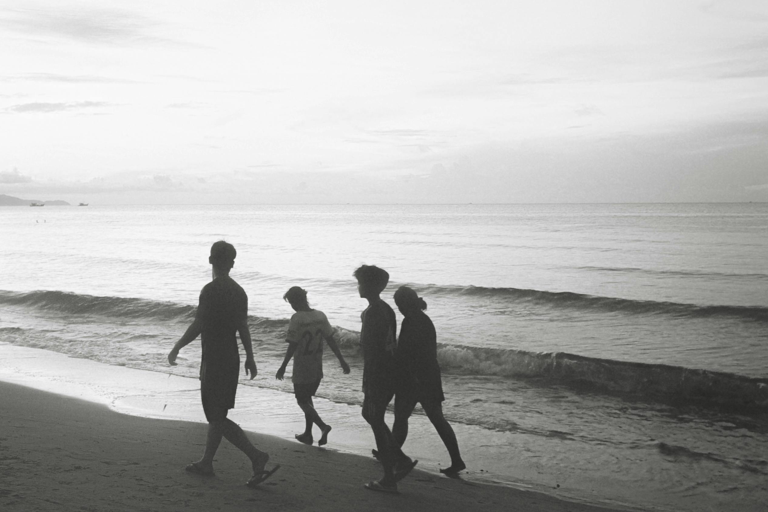 Silhouettes of People Walking Along the Beach · Free Stock Photo