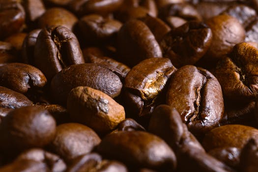 Detailed close-up of roasted coffee beans showcasing texture and color.