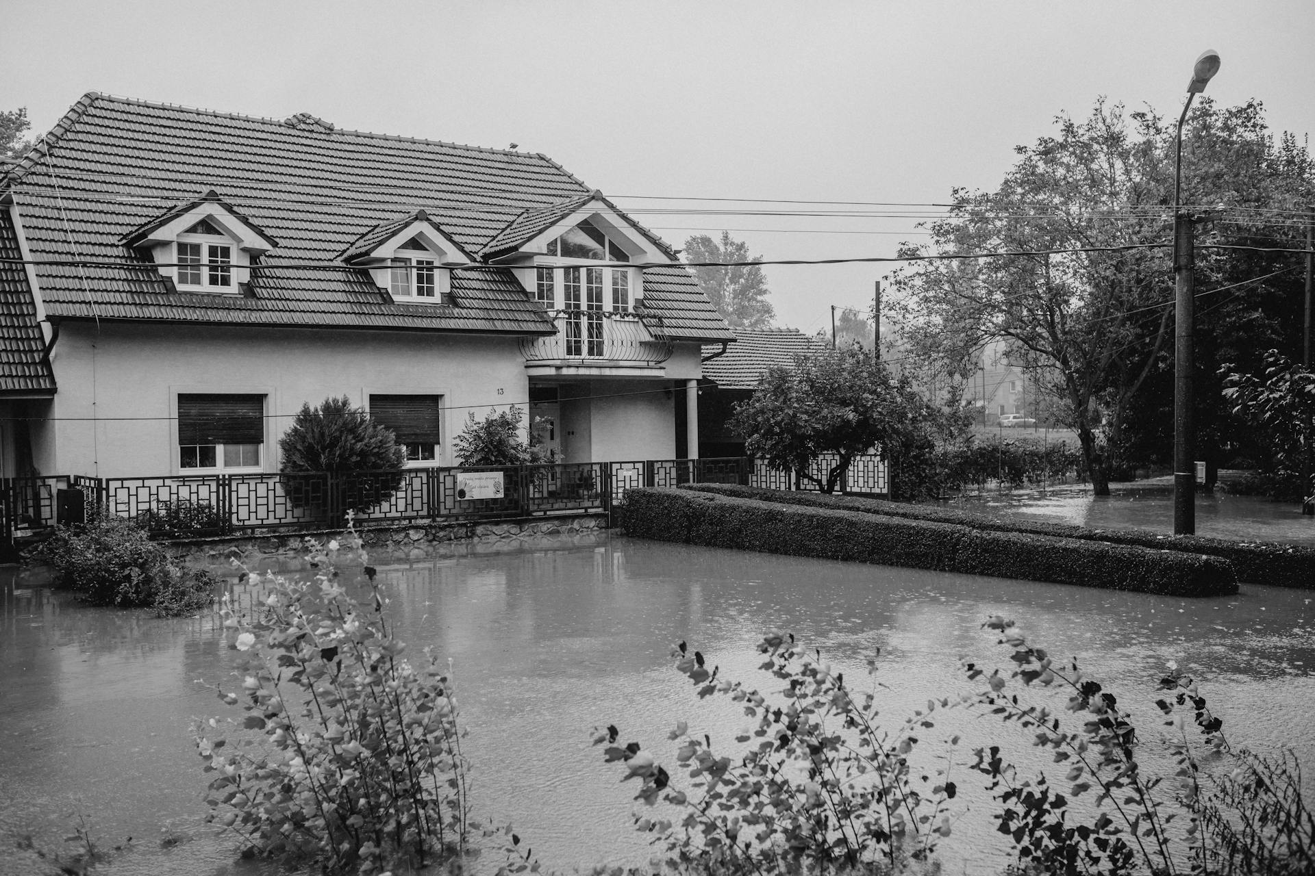 Flooded Residential Area During Heavy Rain