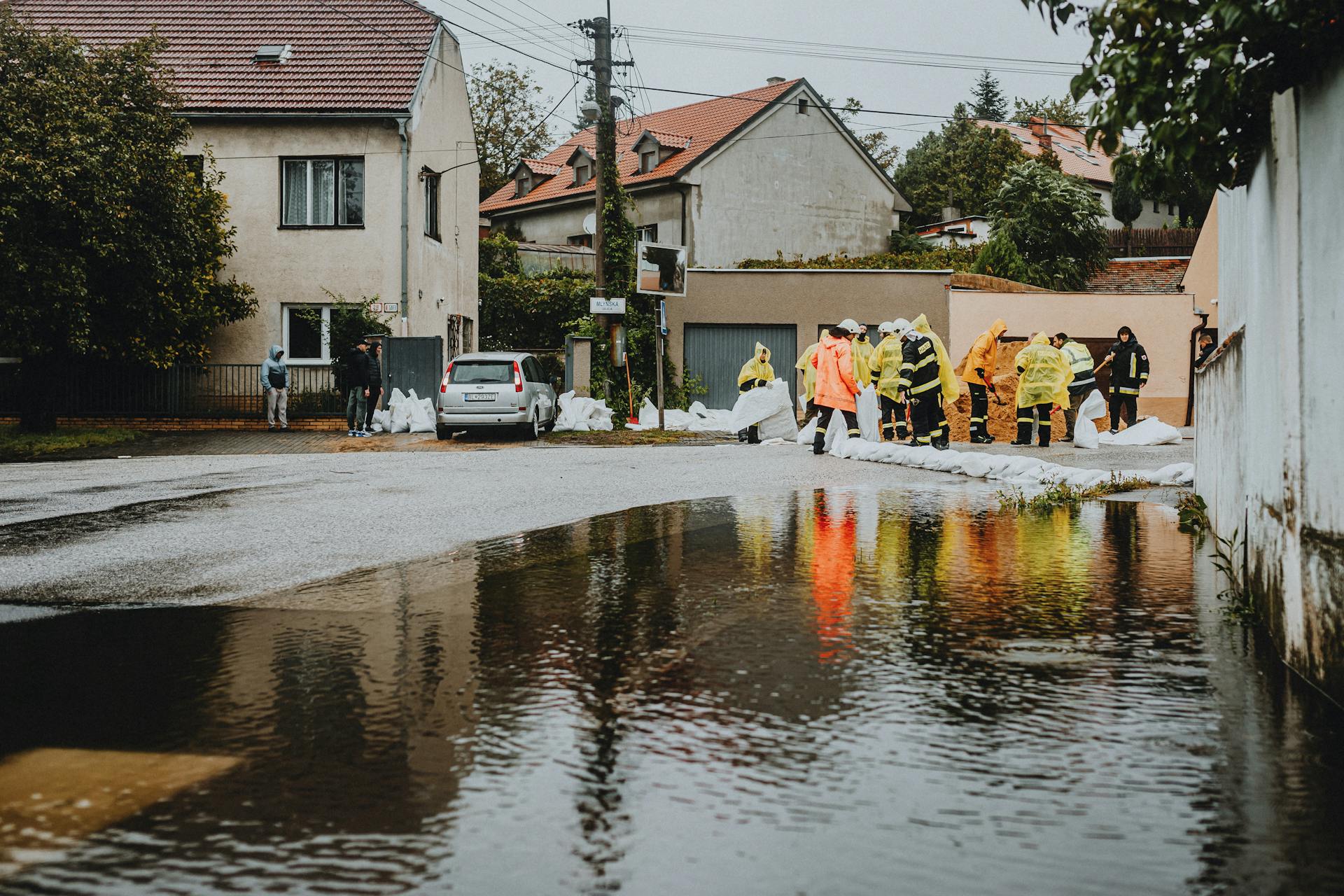 Flood Relief Efforts in Residential Neighborhood