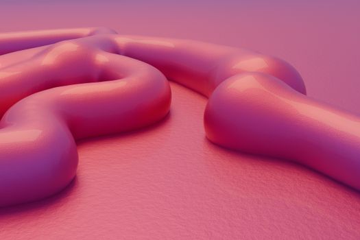 Pink and purple abstract 3D render of organic, soft shapes with a textured background.