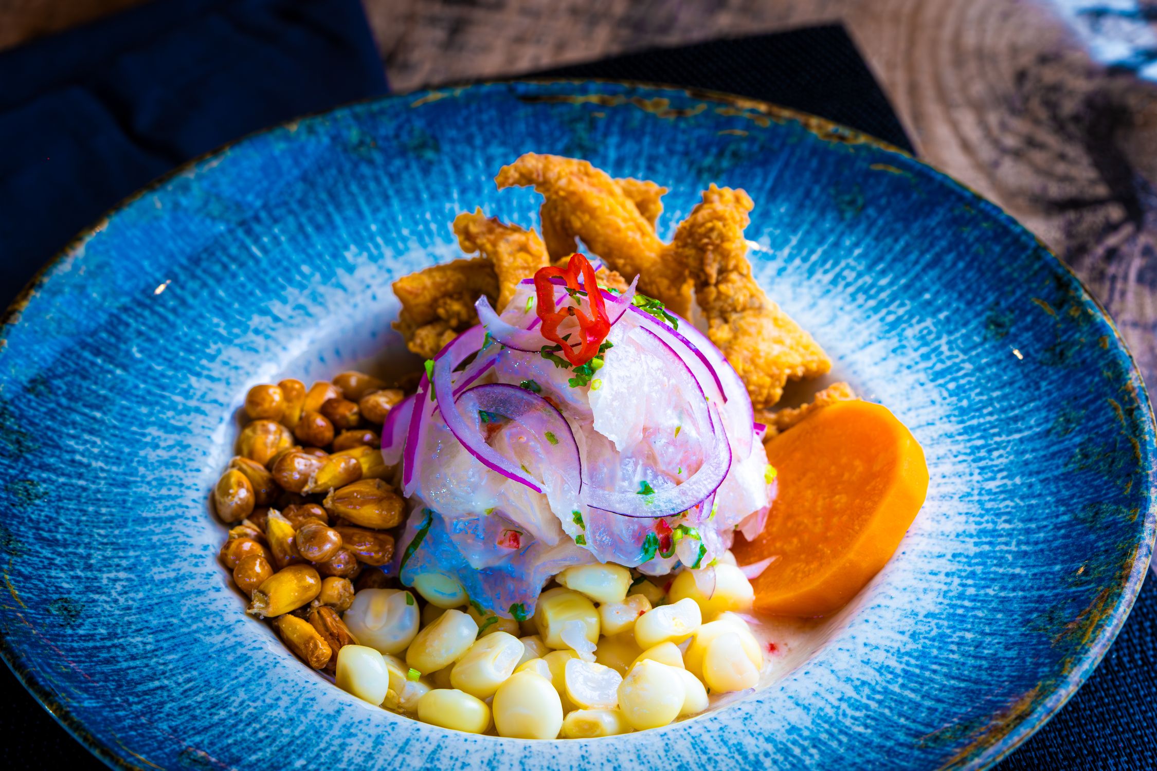 Traditional Peruvian Ceviche with Corn and Sweet Potatoes ยท Free Stock ...