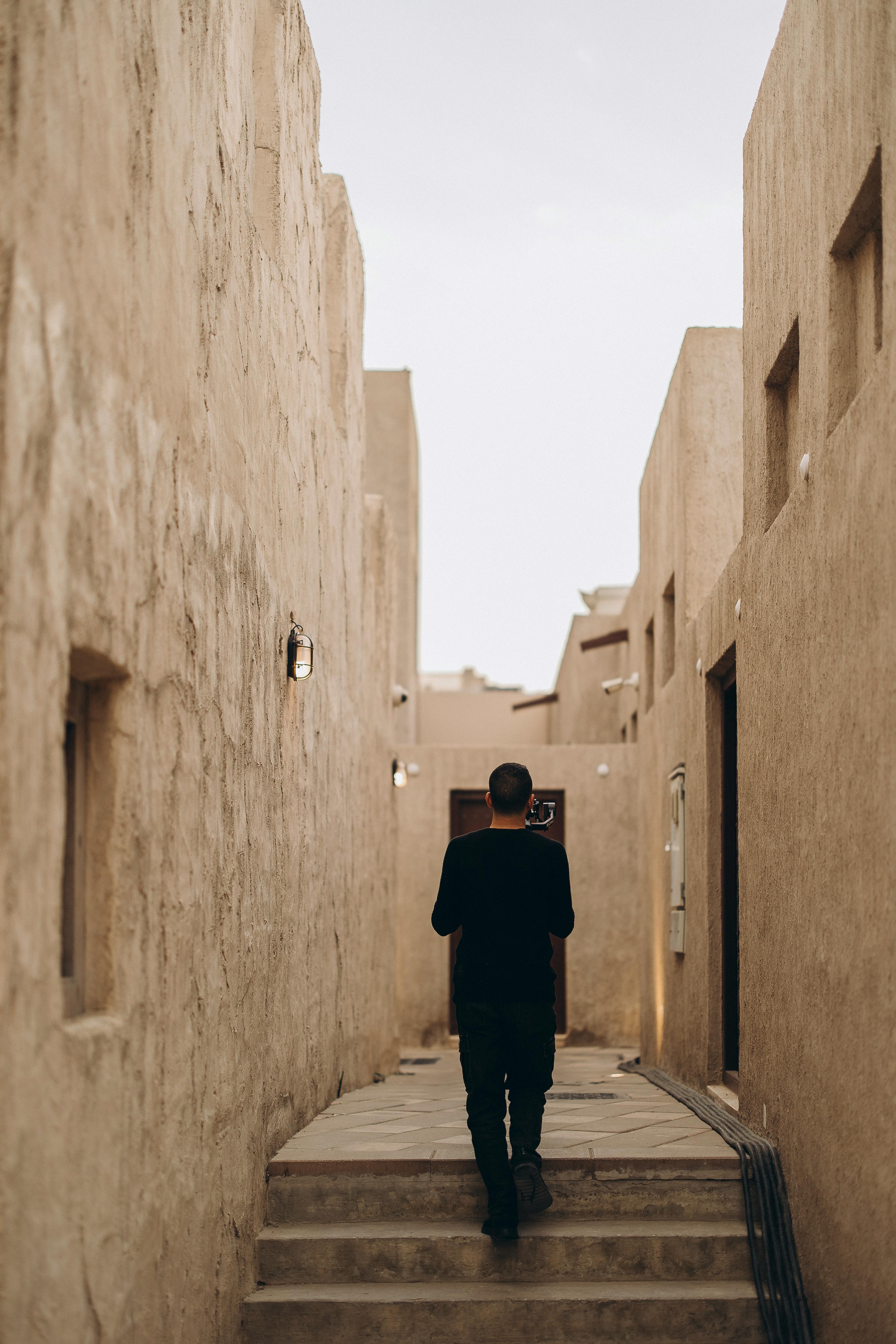 historic alleyway in old dubai at sunset