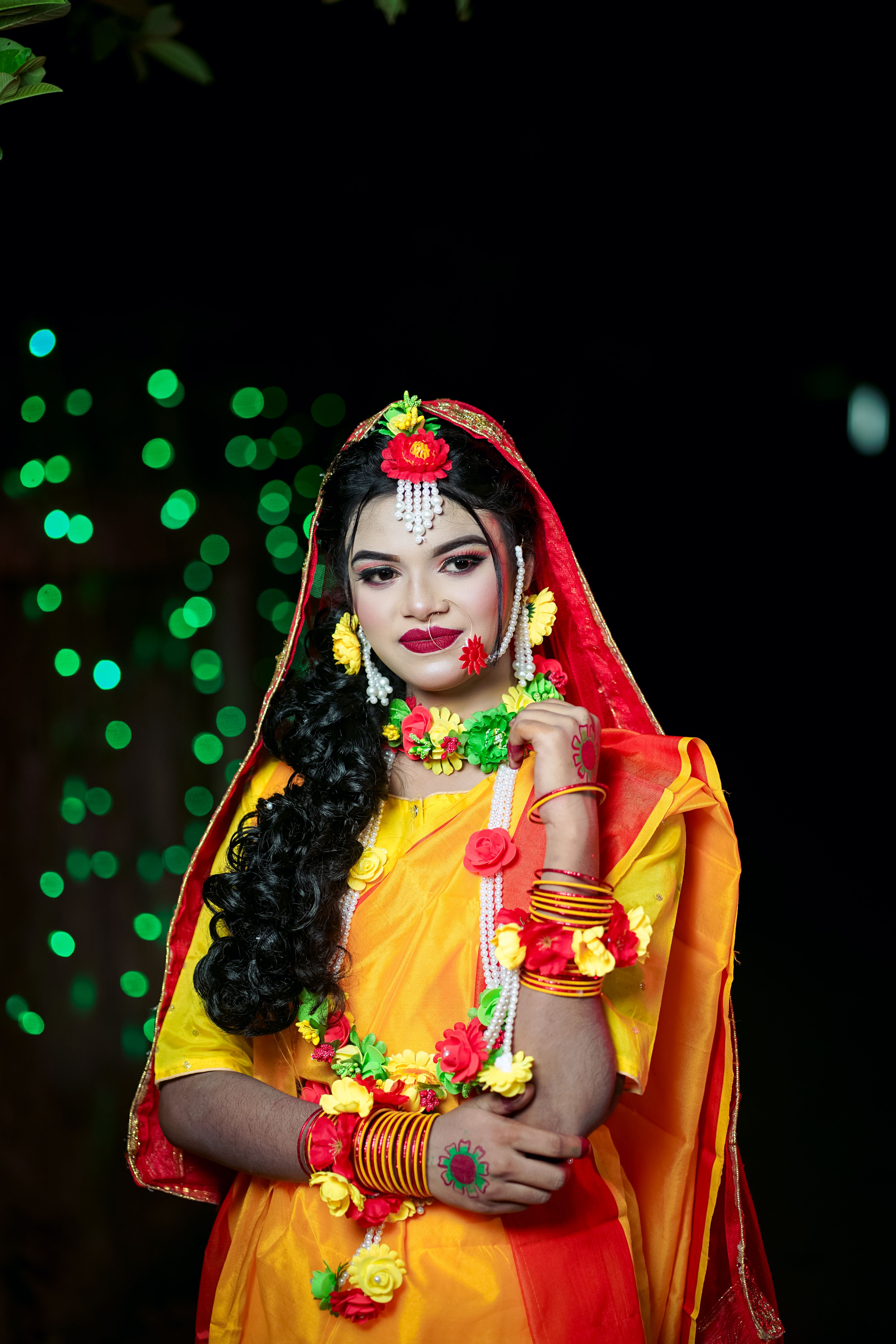 Woman in Red and Gold Dress Wearing a Headdress · Free Stock Photo