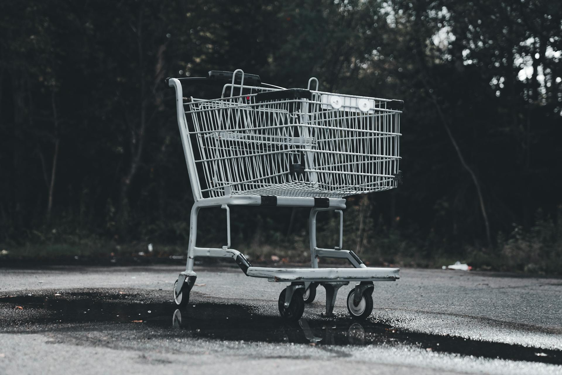 Abandoned Shopping Cart in Empty Parking Lot