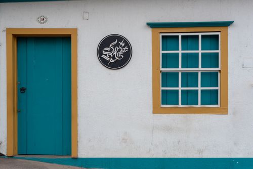 Free Vibrant door and window on a colonial building in Sabará, Minas Gerais, Brazil. Stock Photo
