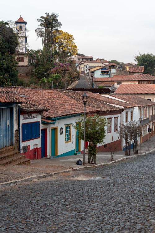 Free Charming colonial architecture on a cobblestone street in Sabará, Brazil. Stock Photo