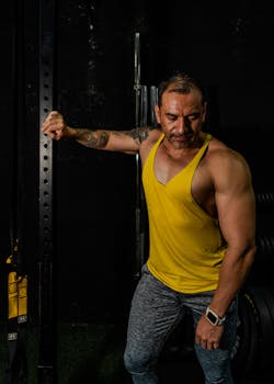 Man taking a break in a gym setting, showcasing fitness and strength in México City.