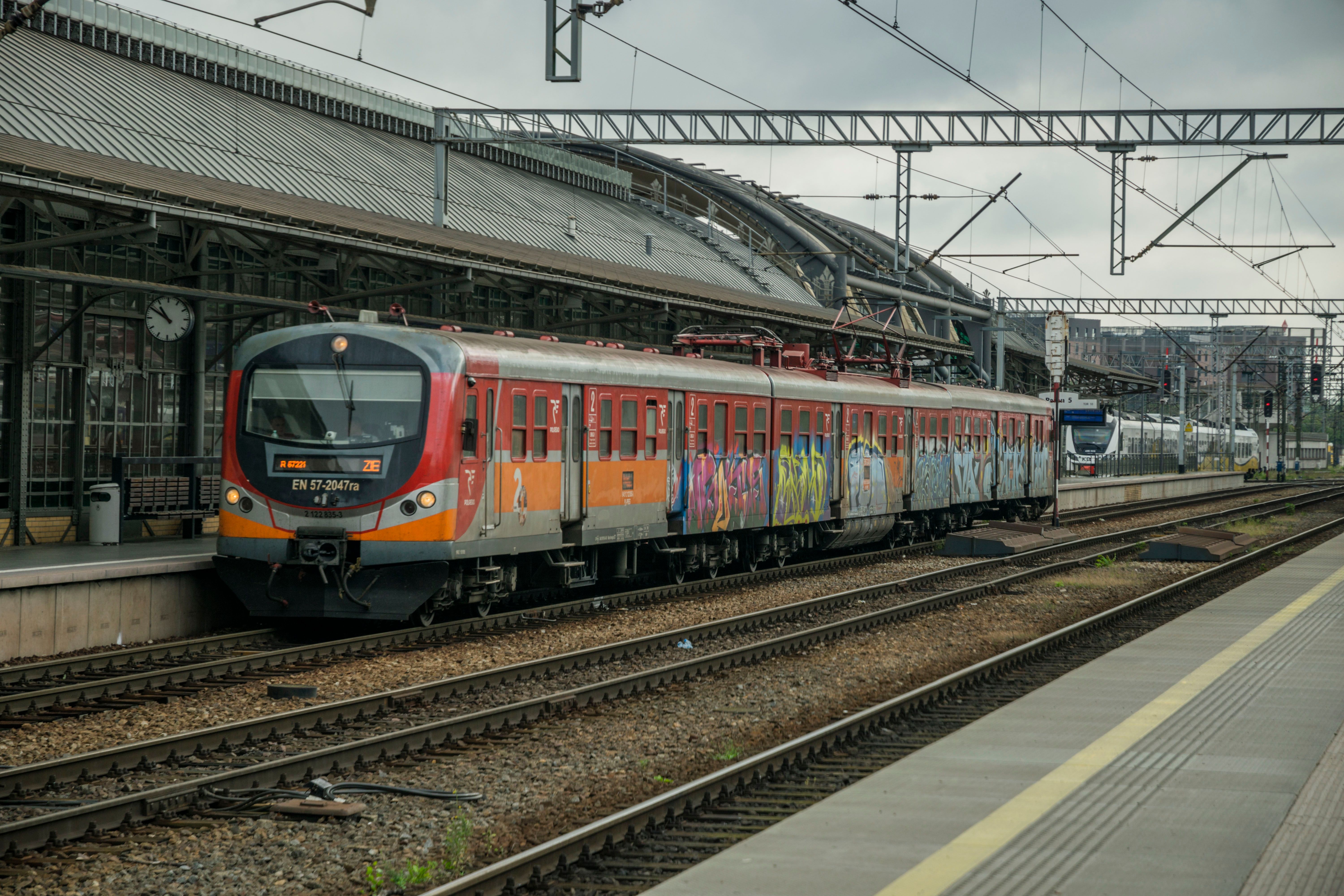 Modern LTG Link train arriving at Vilnius station in Lithuania, ready for intercity travel.