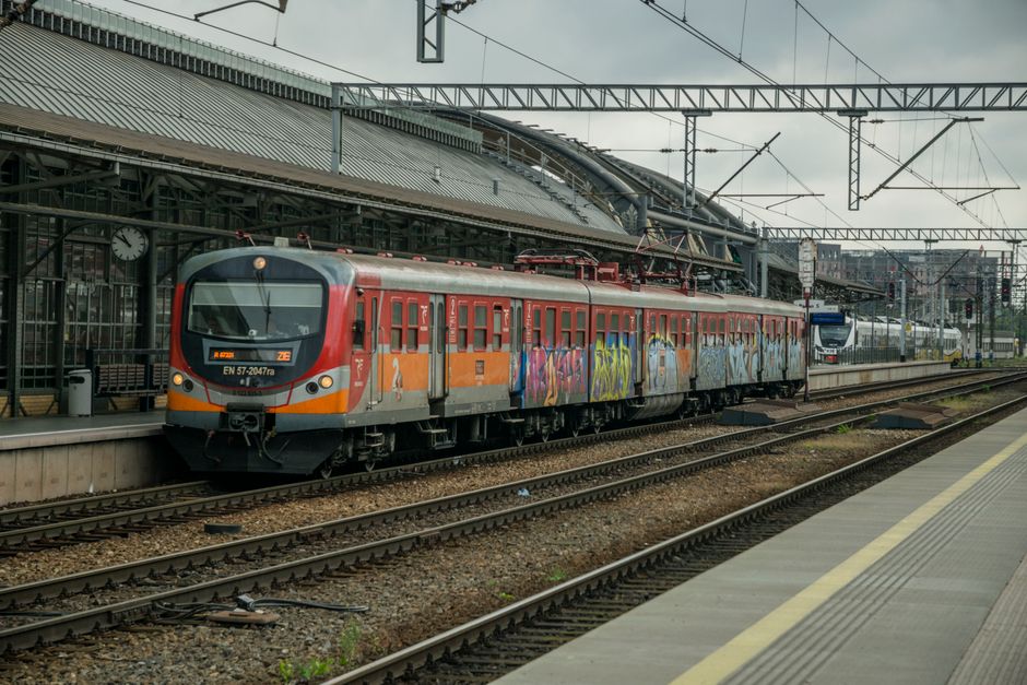 Modern LTG Link train arriving at Vilnius station in Lithuania, ready for intercity travel.