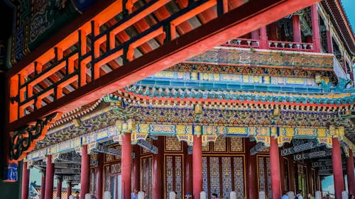 Intricato Disegno Architettonico Cinese Di Un Tempio Colorato