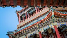 Chinese Ancient Architectural Design Of A Multicolored Temple
