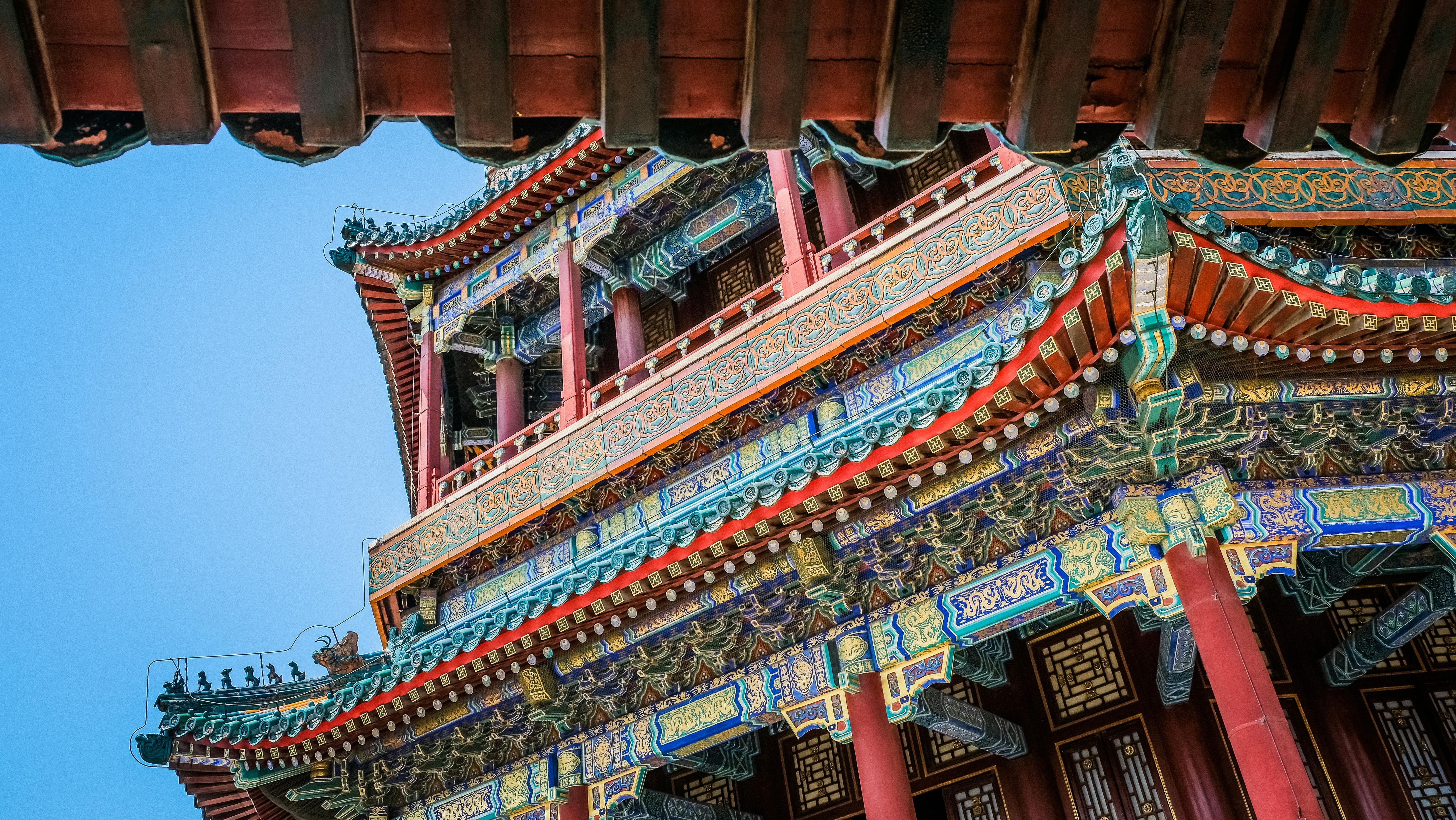Chinese Ancient Architectural Design Of A Multicolored Temple · Free