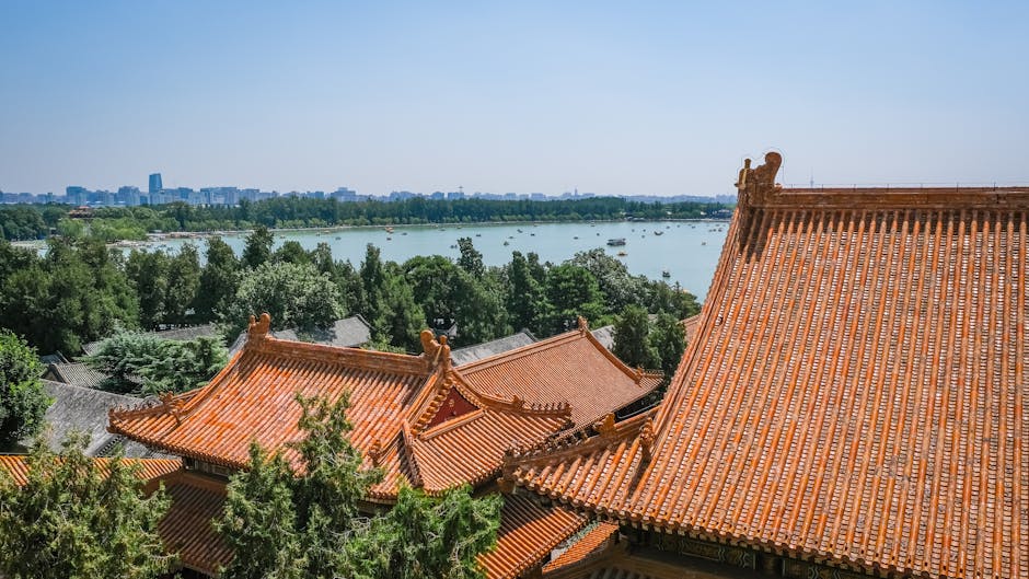 Panoramic view of Beijing with modern skyline and traditional architecture