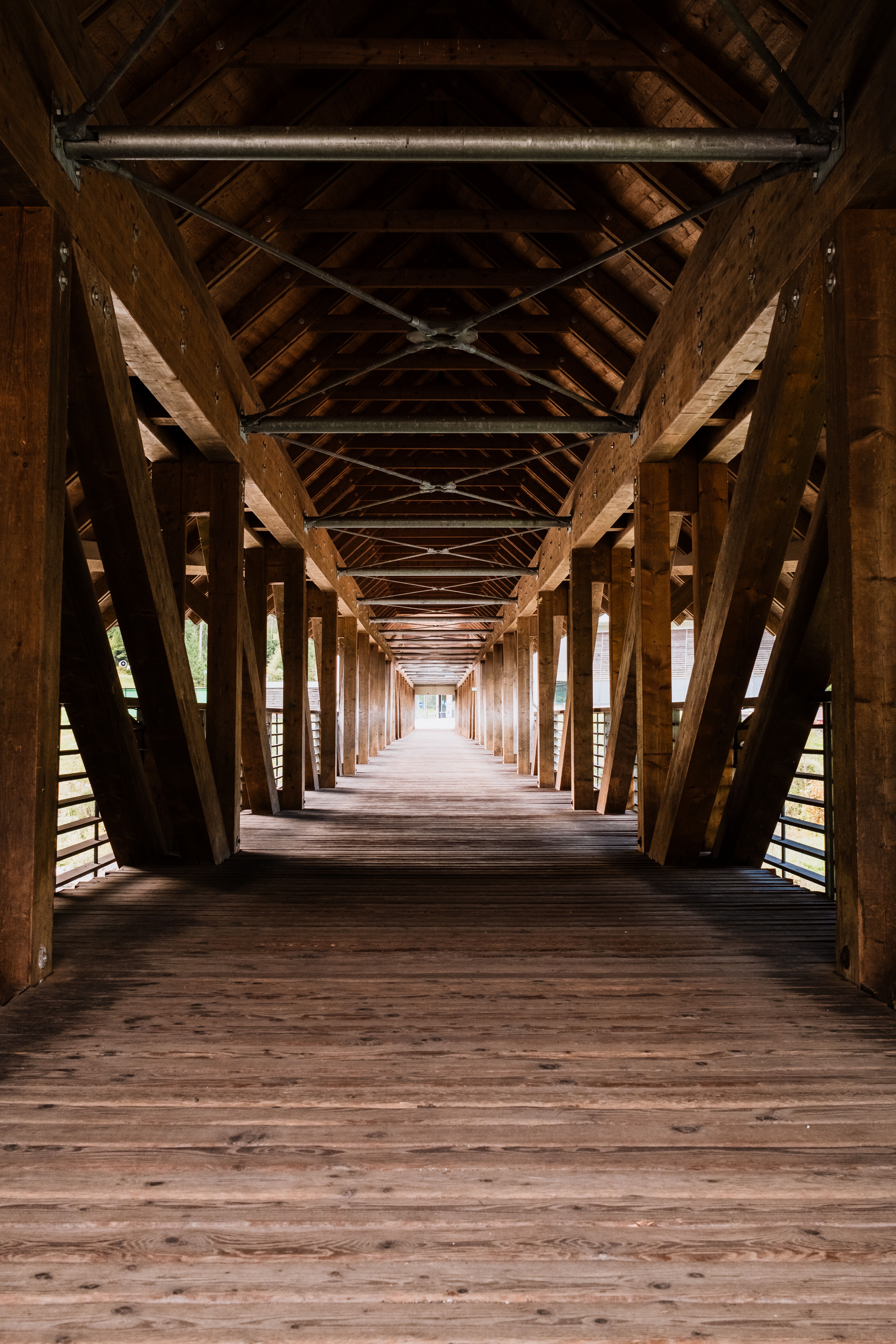 Rustic Wooden Bridge with Symmetrical Design · Free Stock Photo