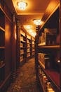 Cozy Library Hallway with Warm Lighting