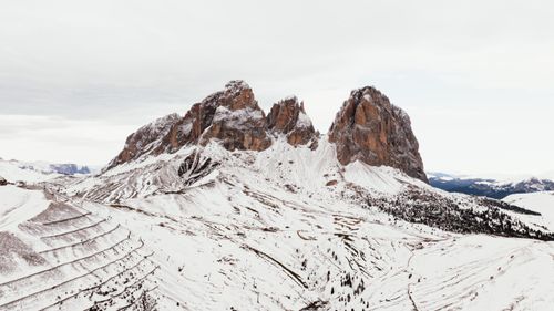 Free Breathtaking view of the snowy Dolomites in Canazei, Italy during winter. Stock Photo
