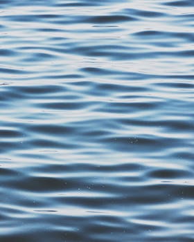 A serene view of calm blue ocean waves reflecting the sunset light, creating a peaceful atmosphere.