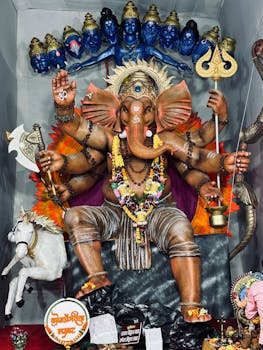 Intricate sculpture of Lord Ganesha at Andheri, Mumbai during Ganpati festival.