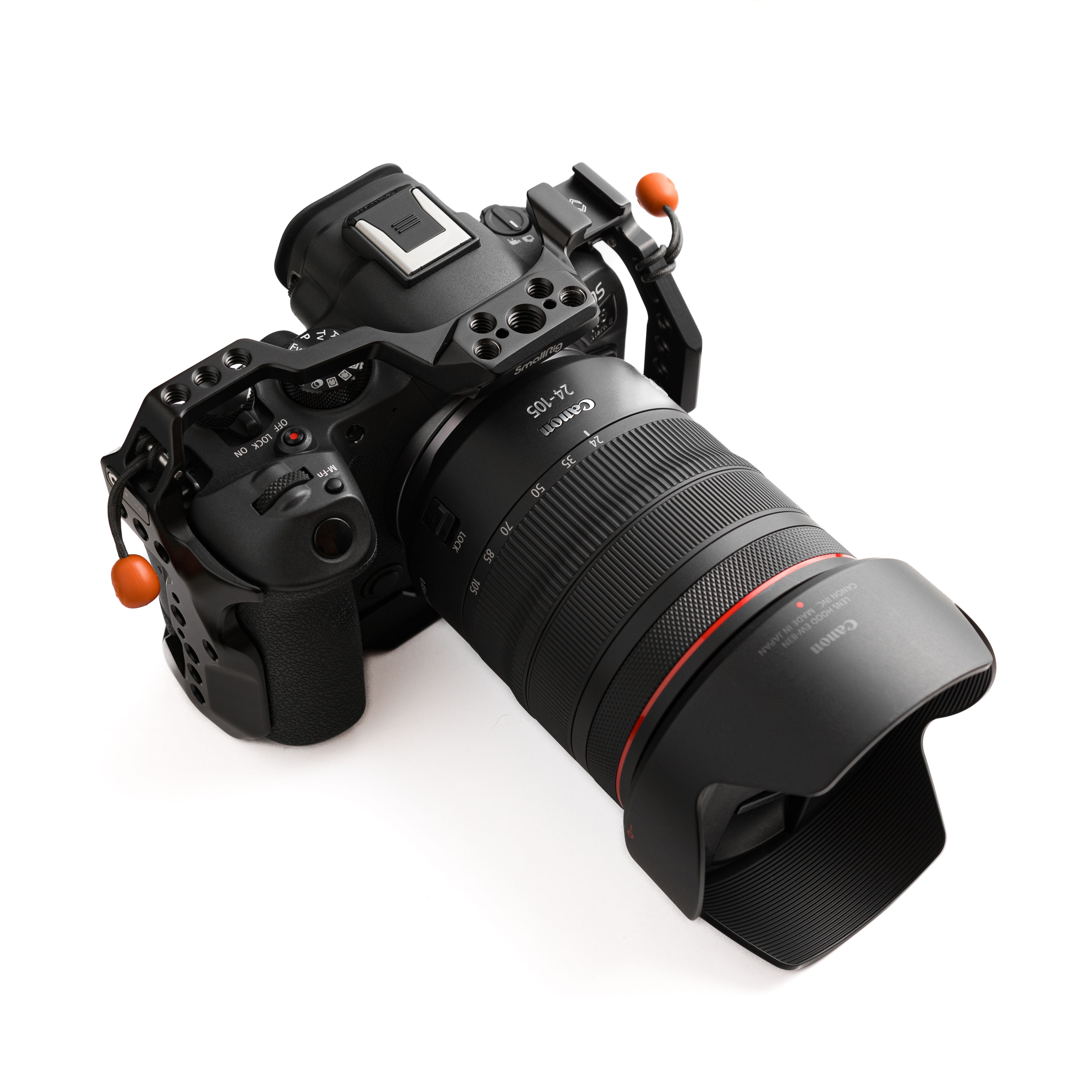 Professional DSLR Camera with Lens on White Background