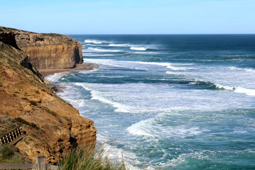 澳大利亚吉朗附近的岩石海岸与海浪景色令人惊叹