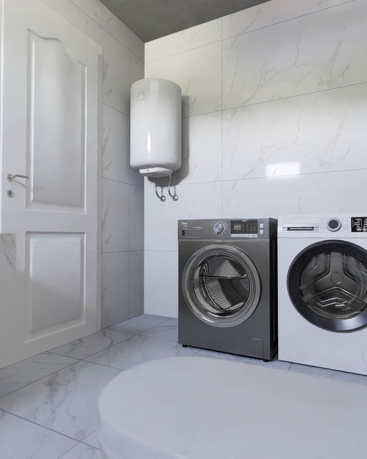 Water heater installed in a home laundry room