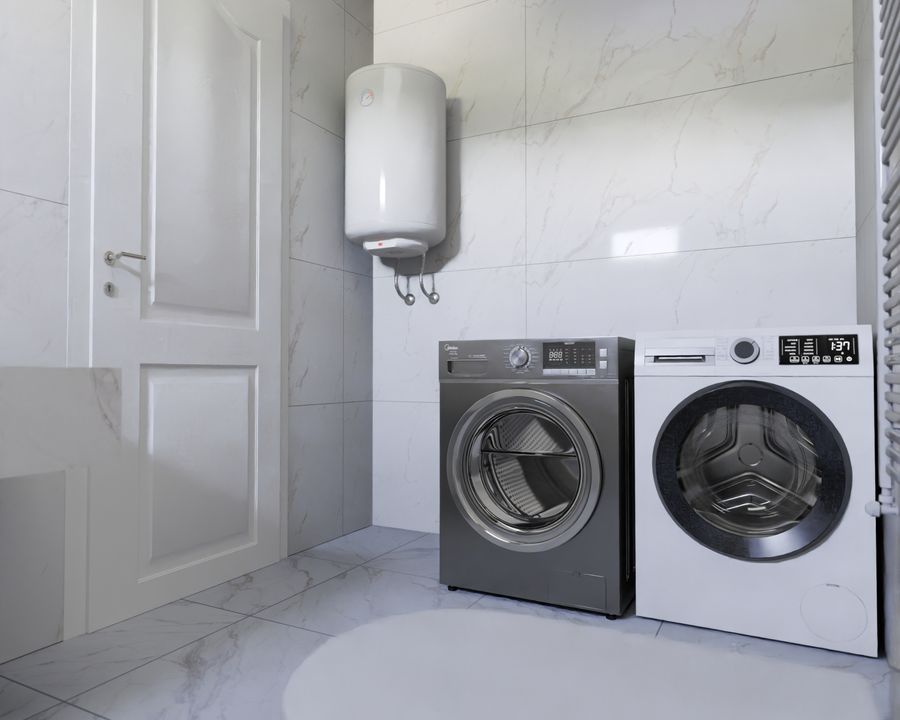 Water heater installed in a home laundry room