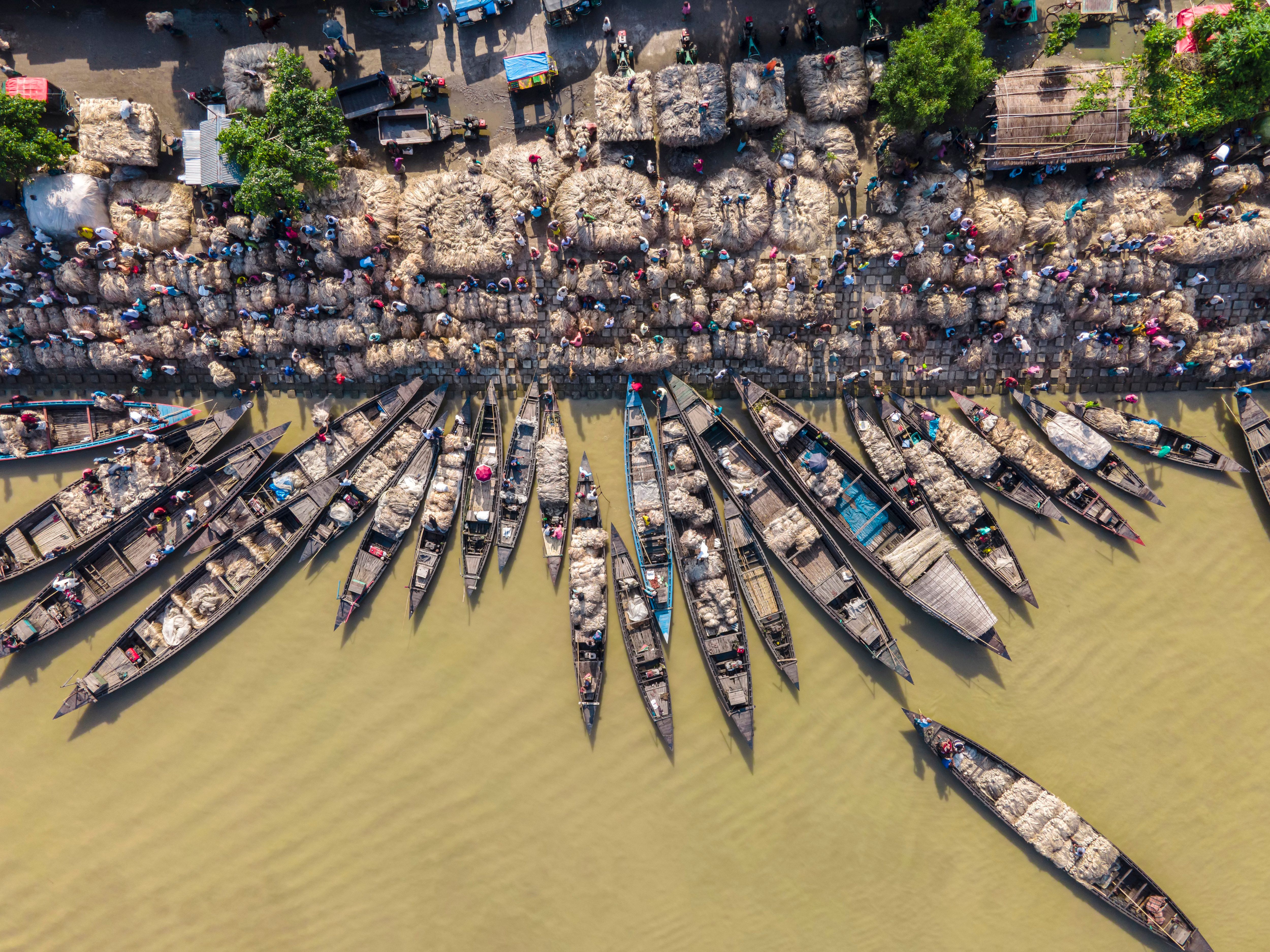Aerial View of a Vibrant Riverside Market in Bangladesh · Free Stock Photo