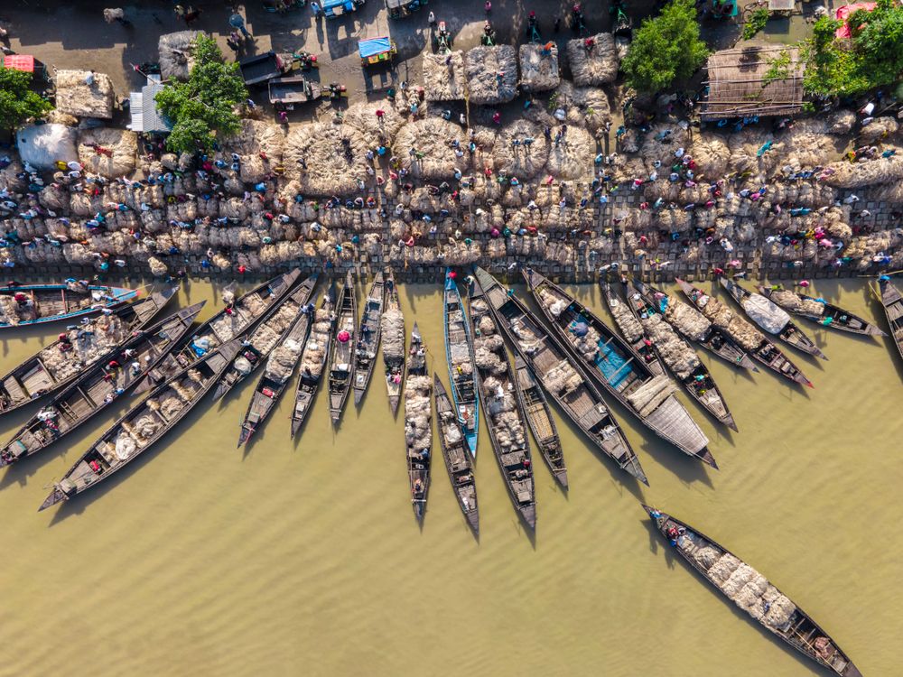 Vibrant Riverside Aerial View of a Vibrant Riverside Market in Bangladesh · Free Stock Photo