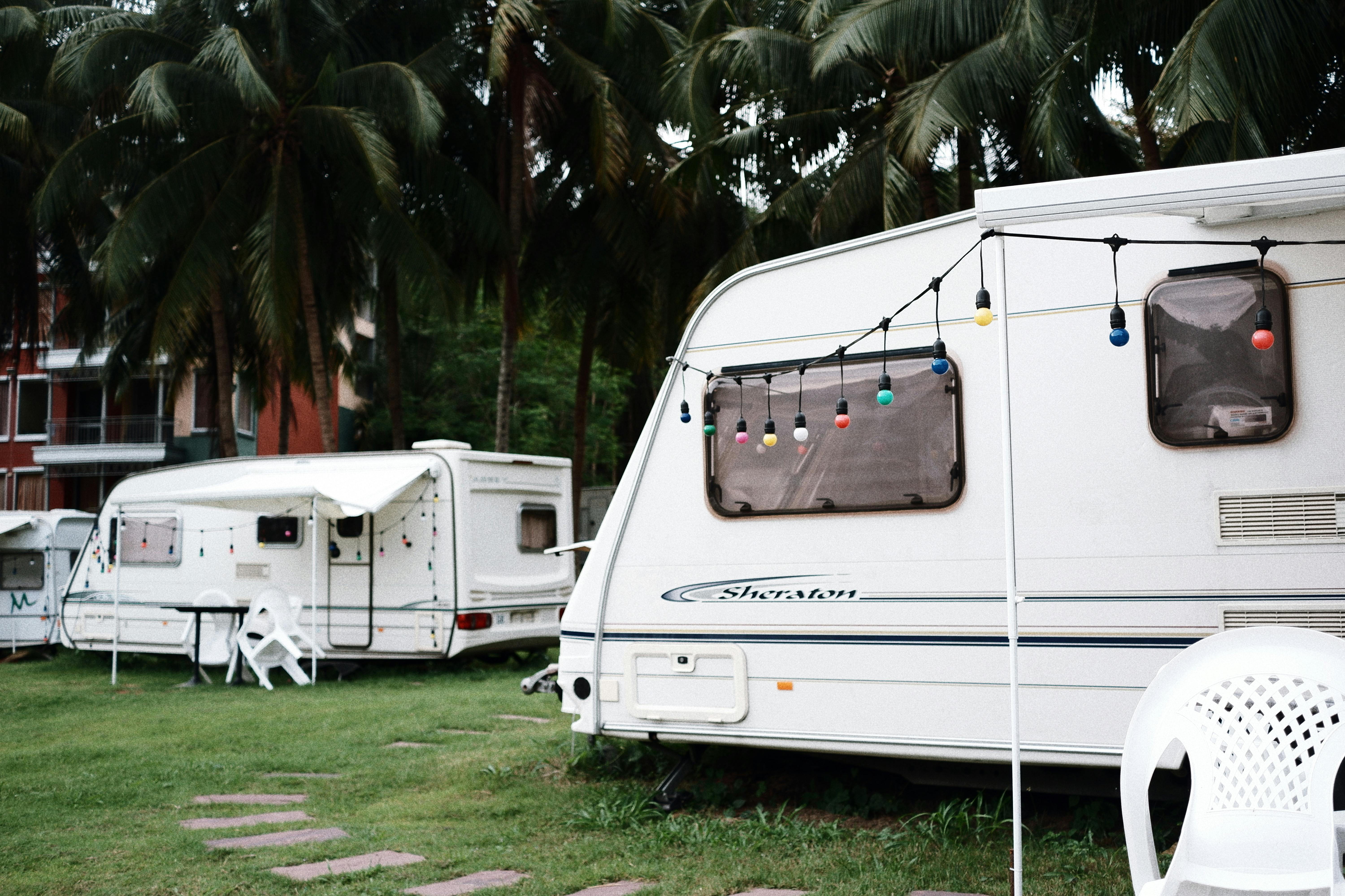 trailer vans on green grass