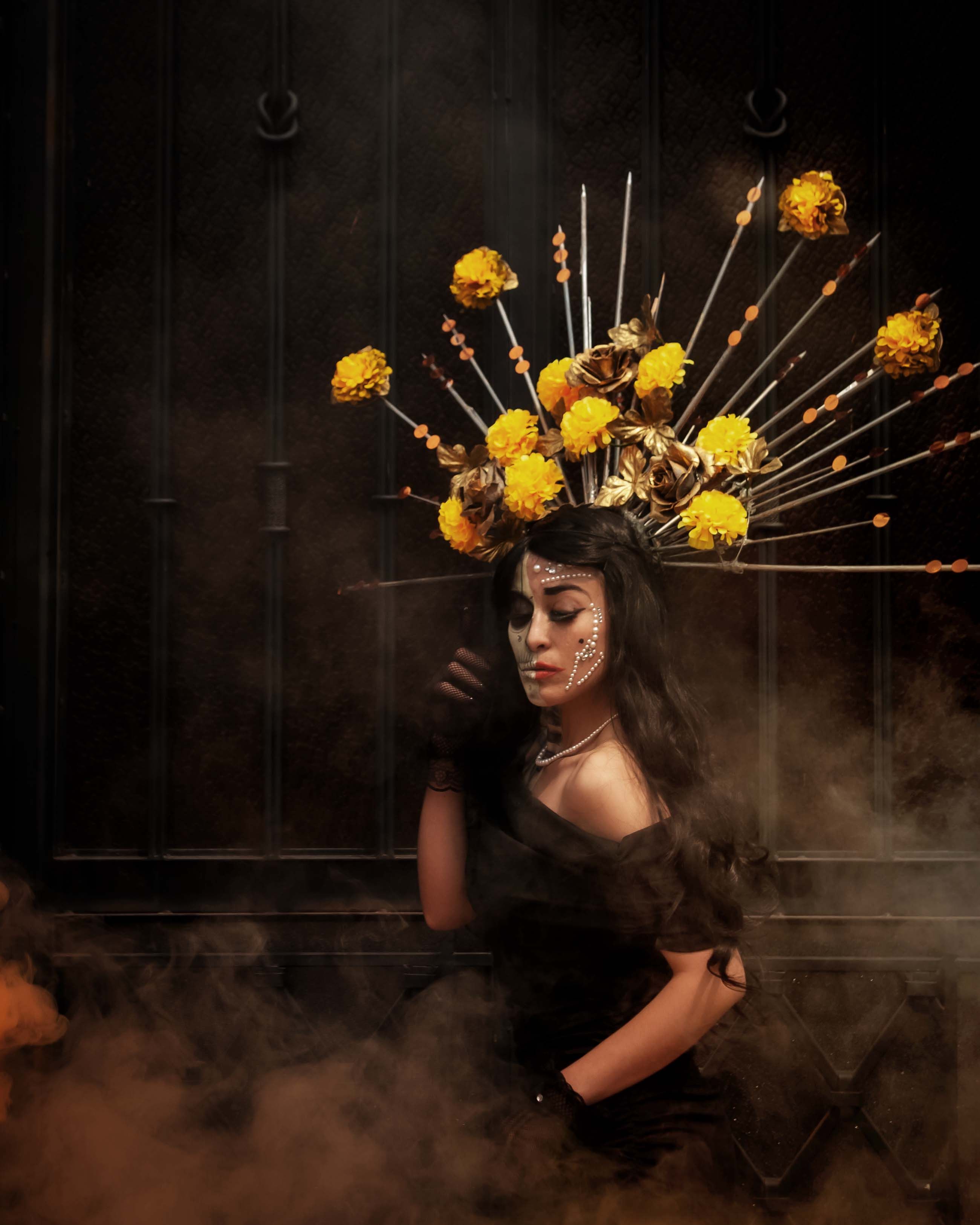 Elegant Portrait with Dramatic Floral Headpiece · Free Stock Photo