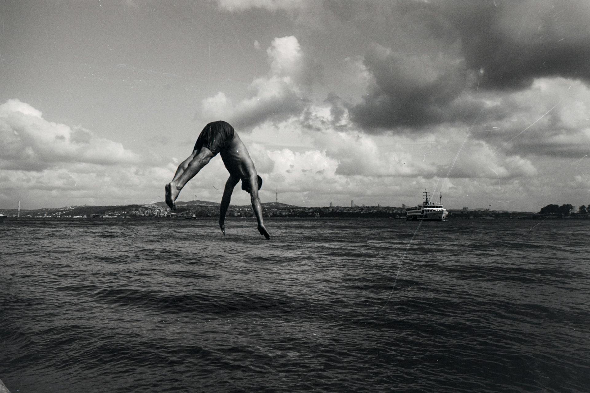 Dramatic Black and White Dive in Istanbul Waters