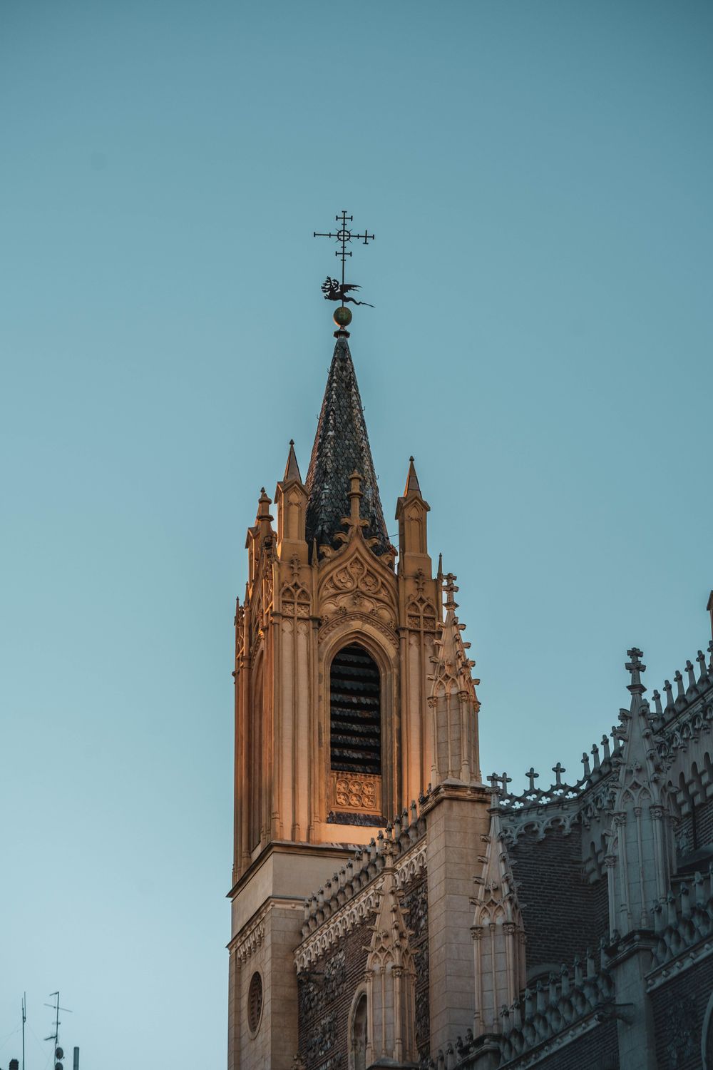 Gothic Church Tower Against Clear Sky · Free Stock Photo