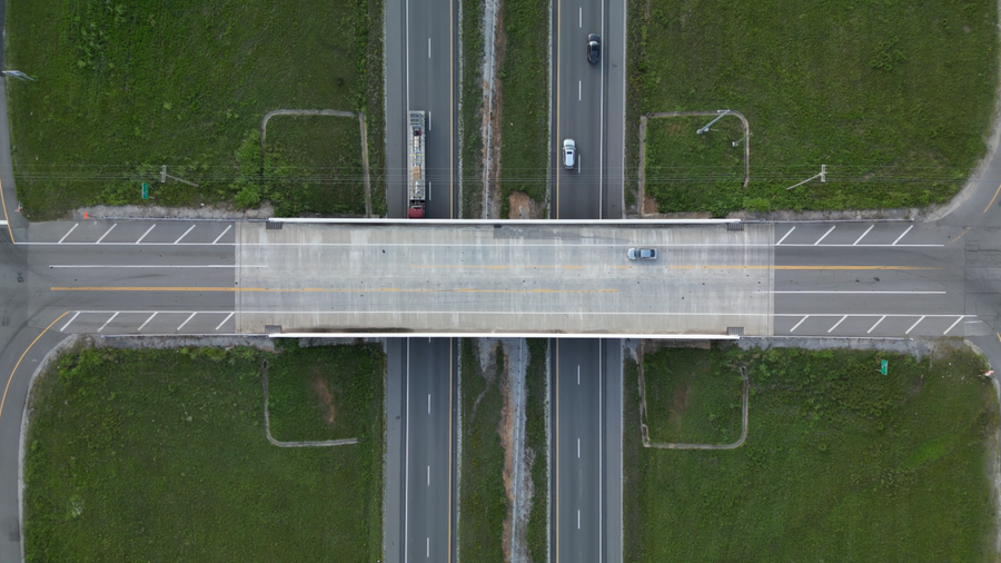 Aerial view of a highway interchange