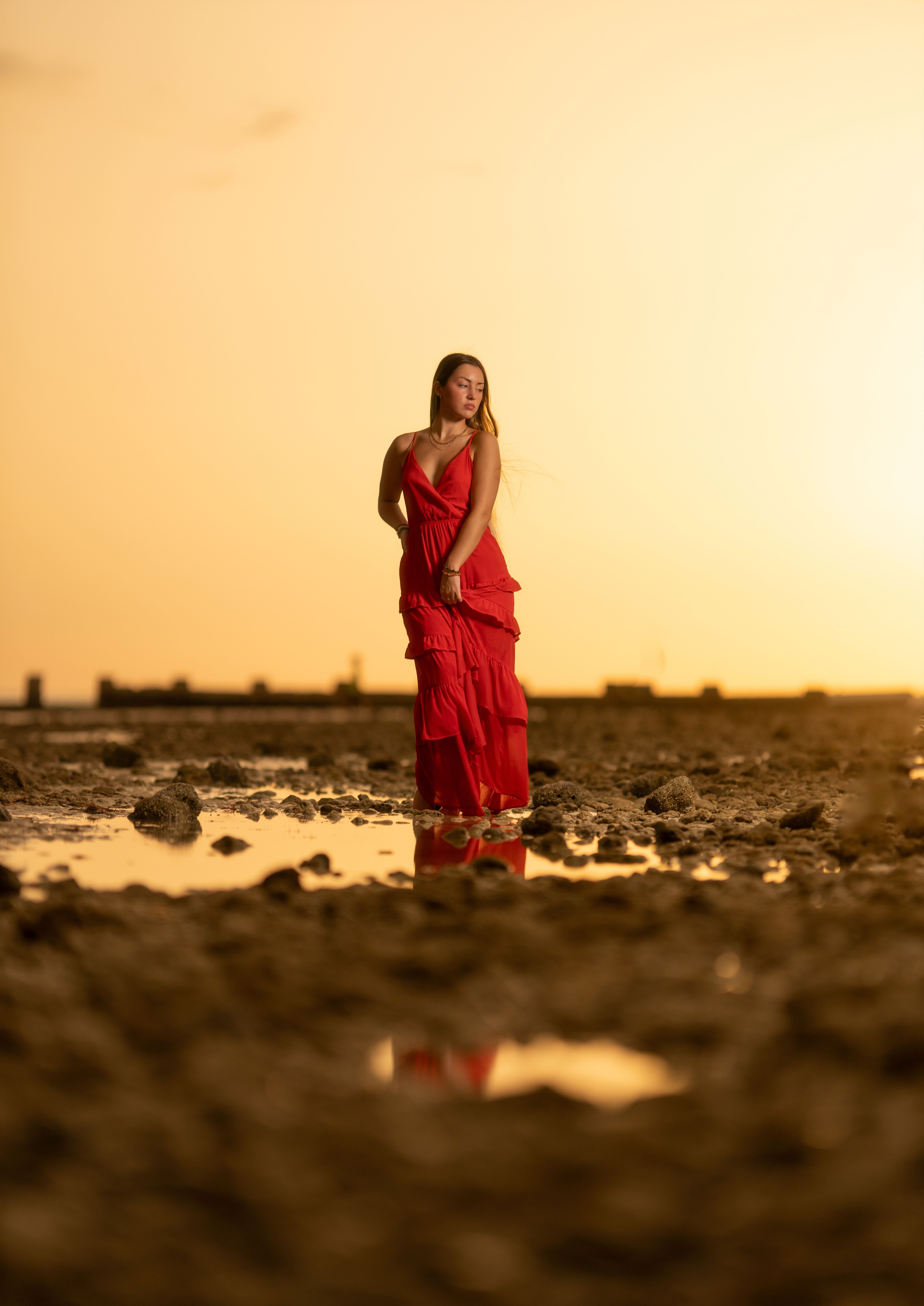 red dress sunset Flowy Red Mini Dress with Cape | Beach Wedding Guest & Resort Wear