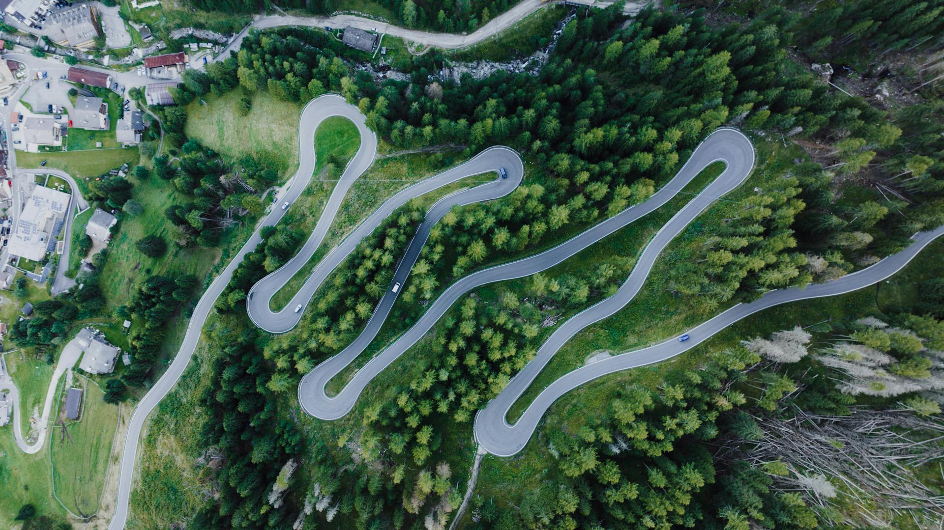 Aerial View of Winding Road in Trentino-Alto Adige