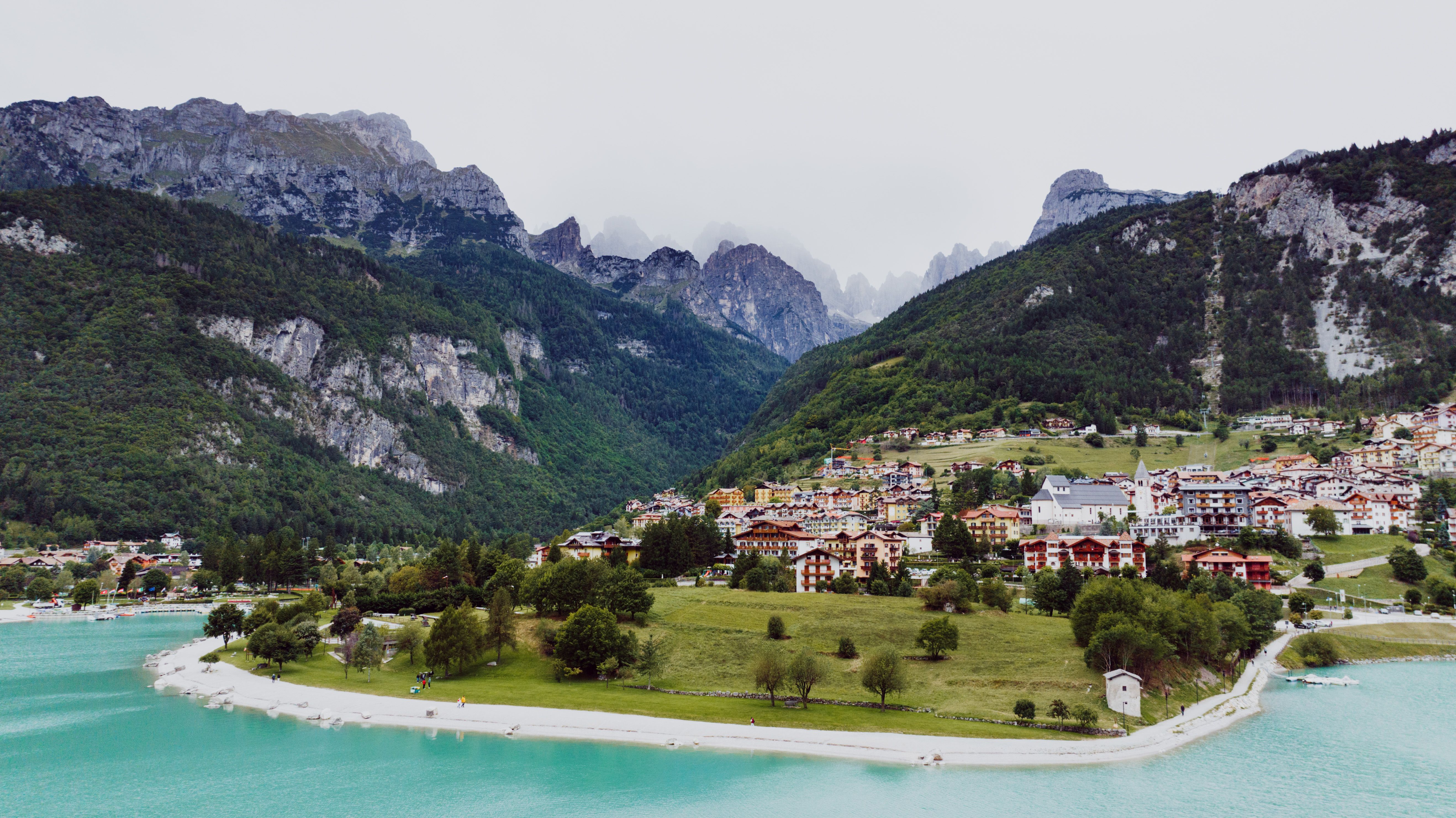 scenic-view-of-molveno-lake-and-dolomites-free-stock-photo