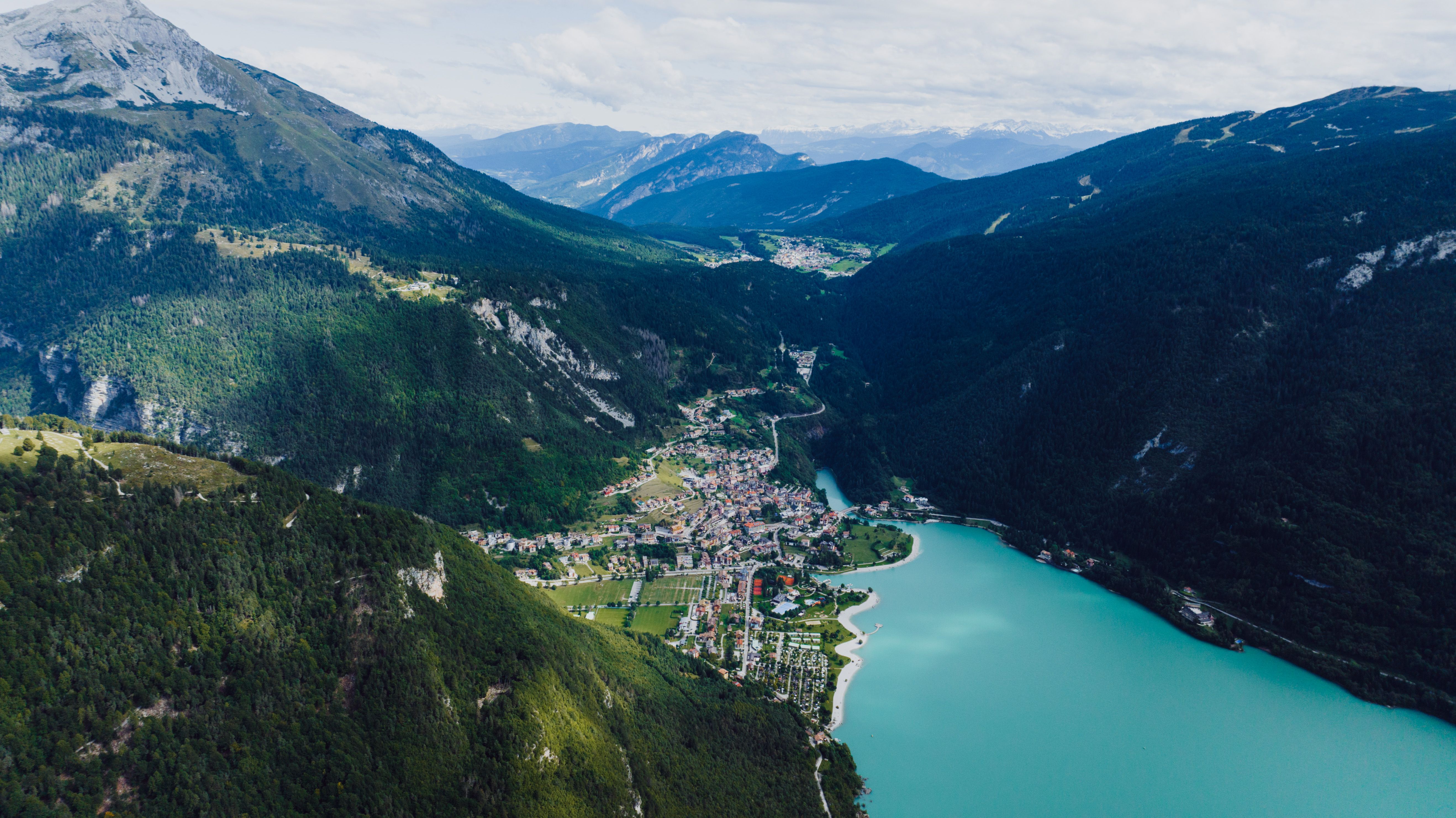 Aerial View of Molveno Lake and Village in Italy · Free Stock Photo